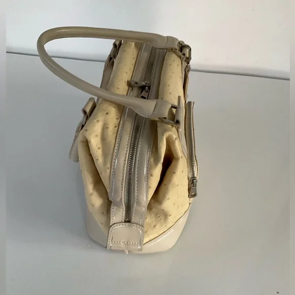 Longchamp Natural Tan Ostrich Leather Legend Bag Purse Satchel - Picture 5 of 15